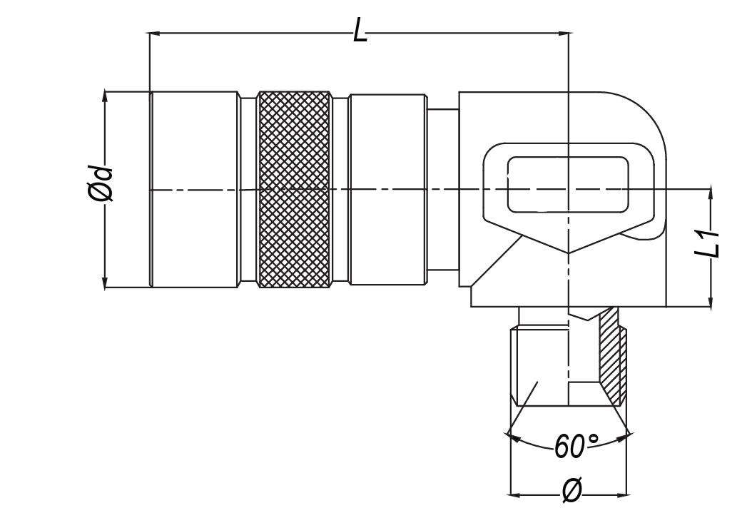Non Spil Coupling Male Threaded, 90 dg.