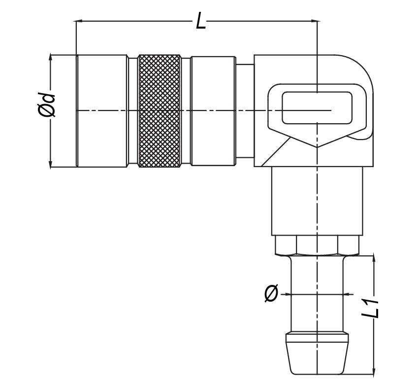 Non Spil Coupling Hose Tail, 90 dg (kan ikke finde den)
