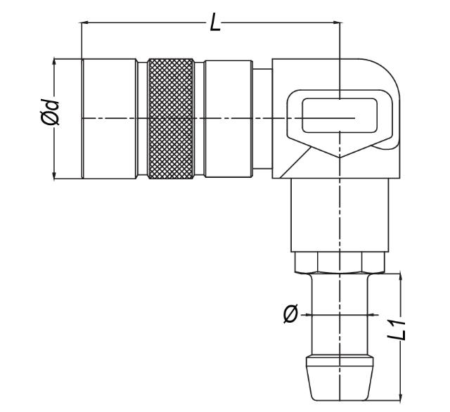 Non Spil Coupling Hose Tail, 90 dg (kan ikke finde den)