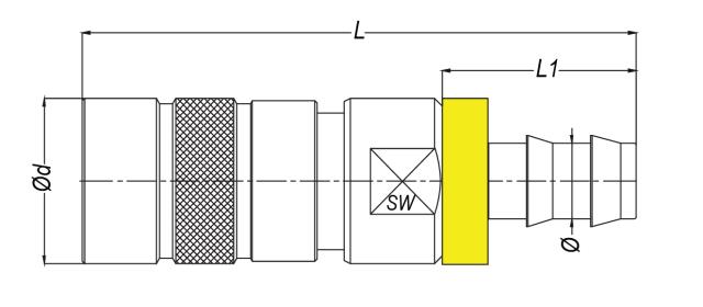 Non Spil Coupling Hose Tail, Push On